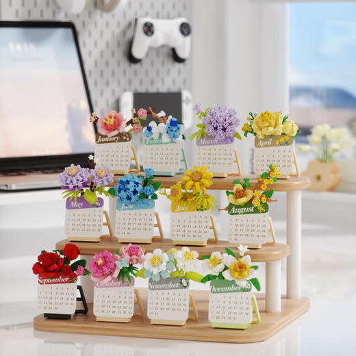【2026花卉积木日历】十二月永生花卉桌面日历摆件拼装积木 商品图0