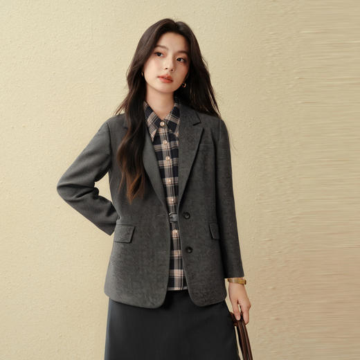 【商场同款】诗凡黎复古格纹衬衫2025秋新款棉感学院风3G9121281 商品图3