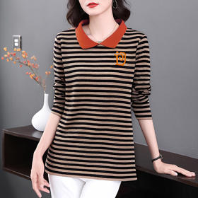 大码女装条纹女士t恤胖MM宽松2026新款春秋中长款显瘦长袖上衣女