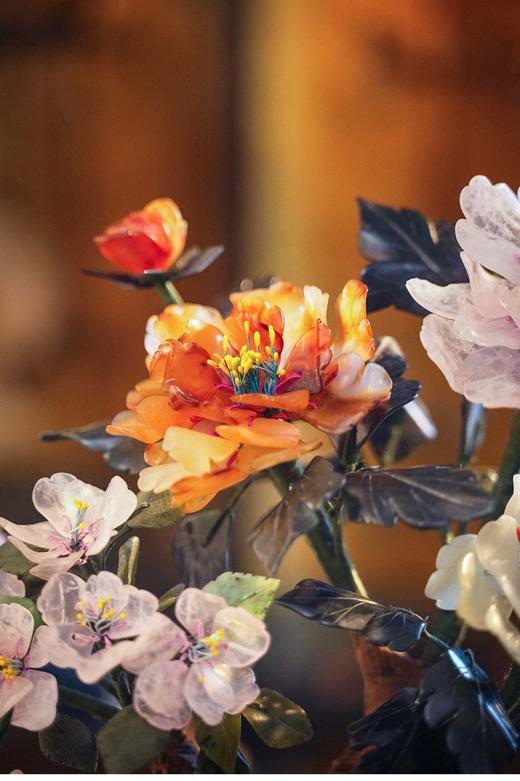 【已售】独角鹿西洋古董 20世纪中国创汇时期出品传统花卉纹景泰蓝盆装饰「牡丹海棠玉兰花」珍宝像生盆景一对 商品图4