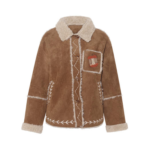 【暖冬内购】两三事 栗绒漫游 2025冬季新款森女风刺绣皮毛一体外套女宽松 商品图4