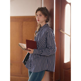 【三石专属】SimpleRetro日落酒馆 法式全棉慵懒条纹衬衫女冬休闲翻领长袖衬衣