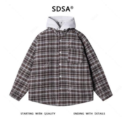 47176SDSA男士秋冬新款痞帅男装韩版拼接格纹纽扣连帽夹克外套百搭时尚 商品图1
