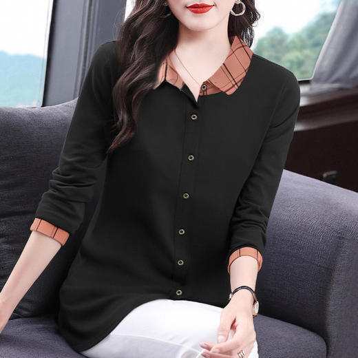 翻领衬衫女2026新款春秋宽松中年妈妈大码女装长袖衬衣中长款上衣 商品图2