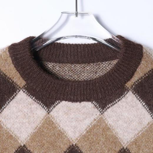 MY247SDSA男士秋冬新款痞帅男装复古撞色宽松菱形格圆领毛衣百搭时尚 商品图2