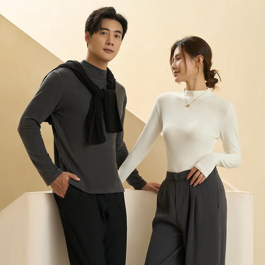 馥迦男女同款可机洗铜氨羊毛小立领打底衫 商品图4
