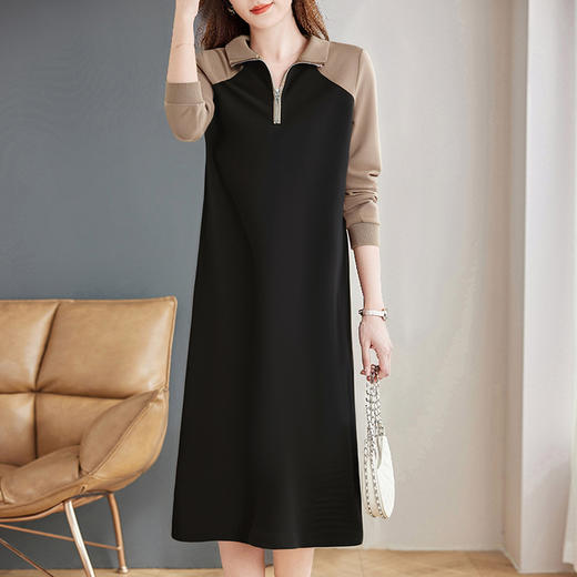 高级长袖连衣裙女秋季2026年新款大码休闲直筒裙翻领时尚卫衣裙子 商品图3