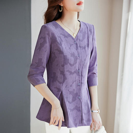 春秋上衣2026新款大码女装妈妈洋气衬衣外套紫色长袖女士衬衫高级 商品图1