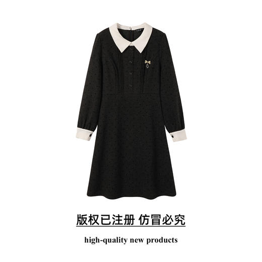 大码娃娃领波点连衣裙女胖妹妹复古赫本风小黑裙秋冬A字裙9954853940 商品图0