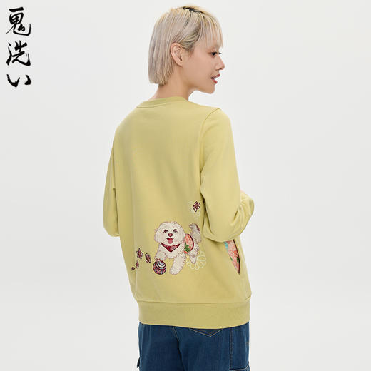 ONIARAI/鬼洗25秋冬泥棒蓝女款来福犬刺绣花布拼接卫衣 25NOB55 商品图1