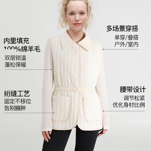 官网3900！配腰带 M家秋冬轻暖羊毛绗缝翻领无袖马甲收腰显瘦外穿背心竖条纹保暖内搭女 商品图4