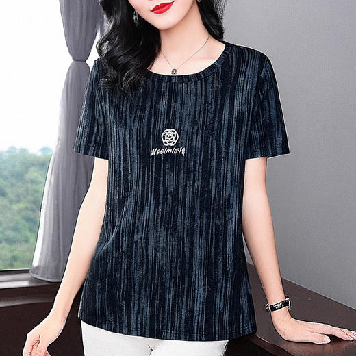 芳妮诗正肩短袖T恤女2026年夏季新款大码休闲体恤衫洋气亮丝上衣 商品图3
