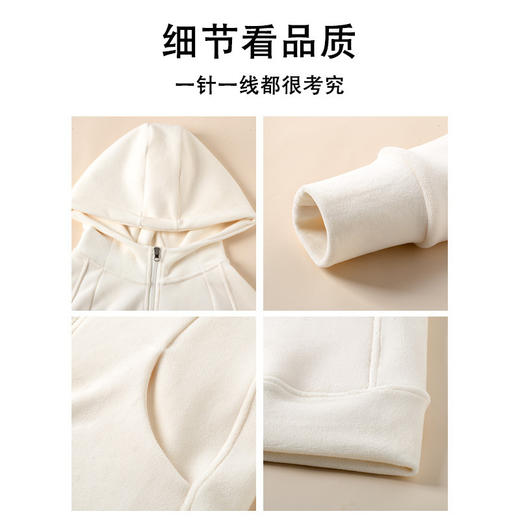 加绒连帽卫衣女秋冬季加厚双面绒修身运动开衫美式摇粒绒外套上衣 商品图3