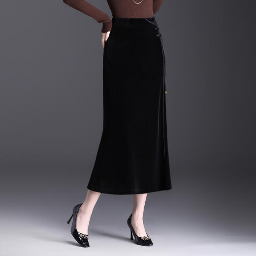 国风复古丝绒鱼尾裙，高腰包臀裙时尚中长款黑色半身裙MYX-YGLR-M289-Y 商品图2