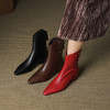 【预售5天】真皮法式洋气配裙子红色小短靴女秋冬铆钉粗跟尖头v口马丁靴MLD&AC1783 商品缩略图1