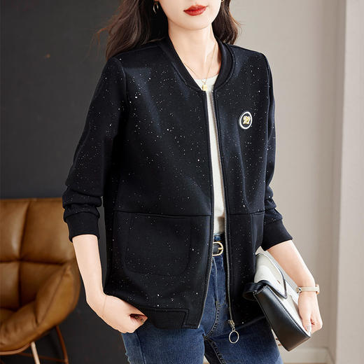 休闲大码棒球服外套女春季2026新款中年妈妈黑色夹克女士上衣薄款 商品图1