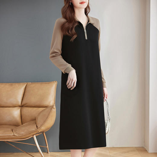 高级长袖连衣裙女秋季2026年新款大码休闲直筒裙翻领时尚卫衣裙子 商品图4