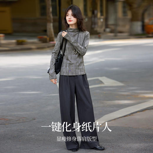 【11/5新品】熙世界云柔晕染针织T恤女长袖2025秋冬新款休闲内搭半高领打底衫 商品图2