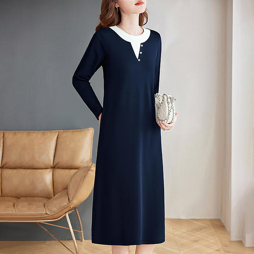 大码品牌女装长袖高端连衣裙女春秋季新款宽松高级感直筒T恤裙子 商品图3