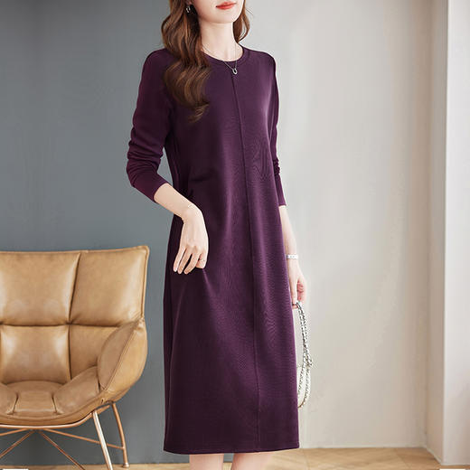 紫色长袖春秋连衣裙女士2026新款春季高端大码女装高级感直筒裙子 商品图1