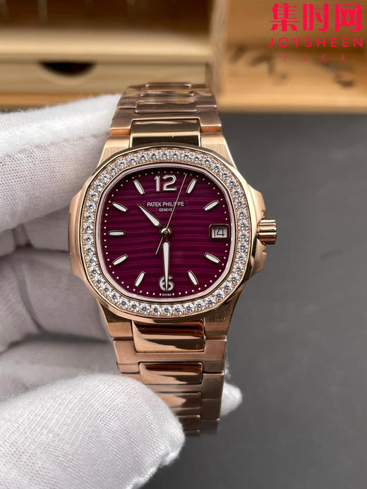 PP百达翡丽 重金打造 GR鹦鹉螺7010系列 玫瑰金紫盘钻圈 女士石英腕表 商品图2