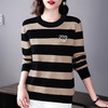 大码条纹打底衫女秋冬新款休闲套头针织上衣中年妈妈圆领女士毛衣 商品缩略图1