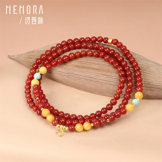 【新品首发】万能链 18k金南红蜜蜡绿松石项链 新中式搭配吊坠万能链女士礼物MEMORA诗普琳MN001801 商品图3