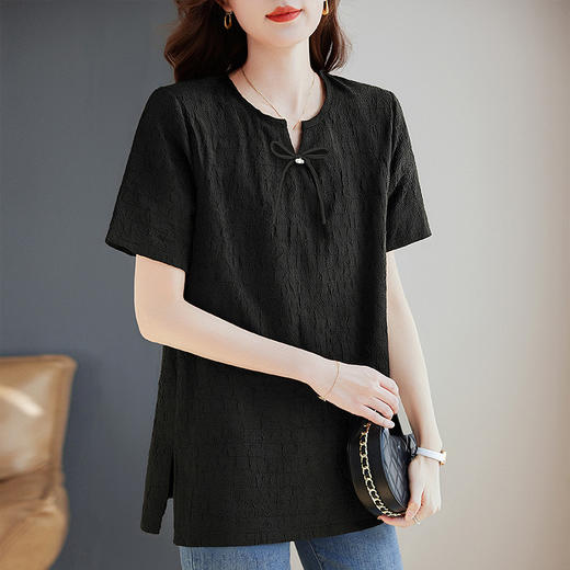 夏季黑色短袖t恤女2026年新款女装大码宽松显瘦上衣高端半袖体恤 商品图1