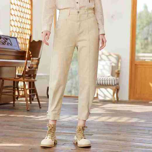 famecoco范可儿白色裤子女宽松显瘦百搭休闲裤F211GA006 商品图4