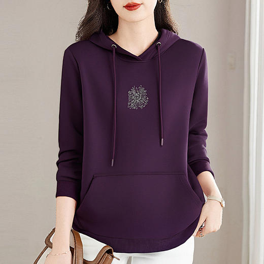 紫色女士卫衣秋季薄款2026新款洋气大码女装连帽外套长袖套头上衣 商品图3