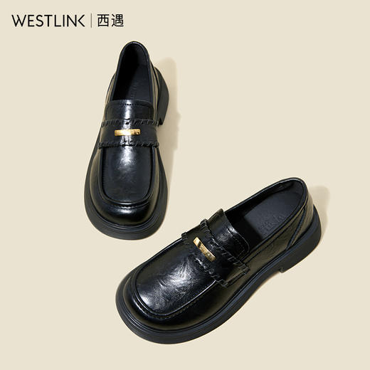 西遇一脚蹬乐福鞋女新款秋季百搭复古法式单鞋黑色厚底小皮鞋K0057309 商品图4