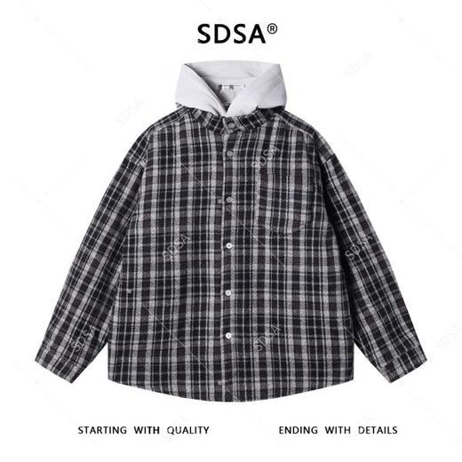 47176SDSA男士秋冬新款痞帅男装韩版拼接格纹纽扣连帽夹克外套百搭时尚 商品图1