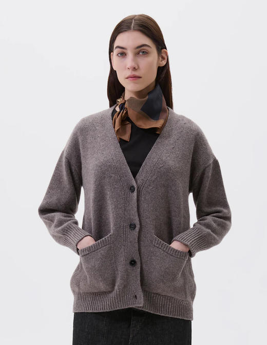 Margaret Howell 25AW 胭脂红/沙褐色几何拼贴真丝方巾 商品图7