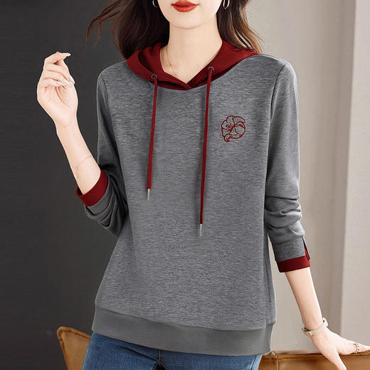 连帽卫衣女长袖2026秋季新款正肩套头女士上衣薄款宽松撞色外套 商品图1