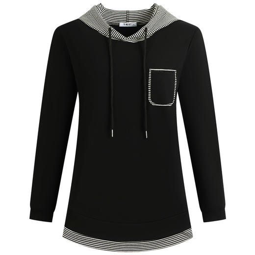 黑色连帽卫衣女春秋薄款2026年新款大码女装宽松套头下摆开叉上衣 商品图4