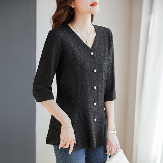 2026秋季新款女装蕾丝打底衫女士衬衫胖mm大码七分袖上衣中袖小衫 商品图1