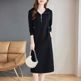 休闲长袖连衣裙女春秋季2026新款高端连帽女士裙子大码胖mm卫衣裙