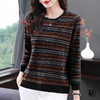 德绒长袖t恤女中年妈妈春秋新款上衣大码秋衣外穿条纹低领打底衫 商品缩略图0