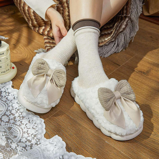 时尚甜美可爱防滑保暖蝴蝶结居家棉女士拖鞋-纪念日百货门店同款166993735 商品图2