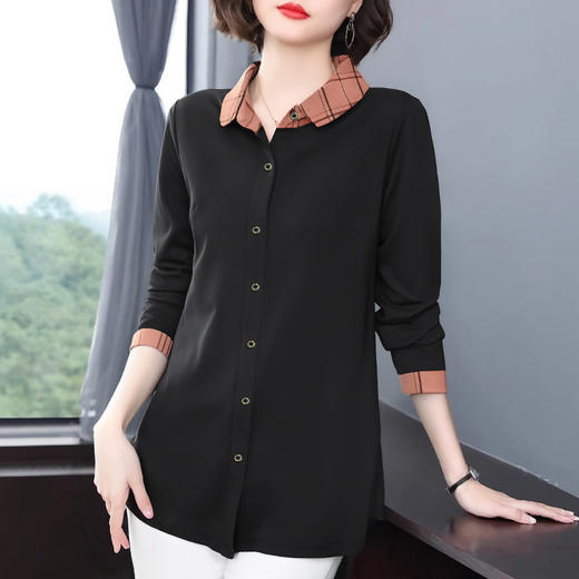 翻领衬衫女2026新款春秋宽松中年妈妈大码女装长袖衬衣中长款上衣 商品图0