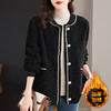 加绒小香风外套女士秋冬季新款大码女装摇粒绒棒球服黑色加厚上衣 商品缩略图0