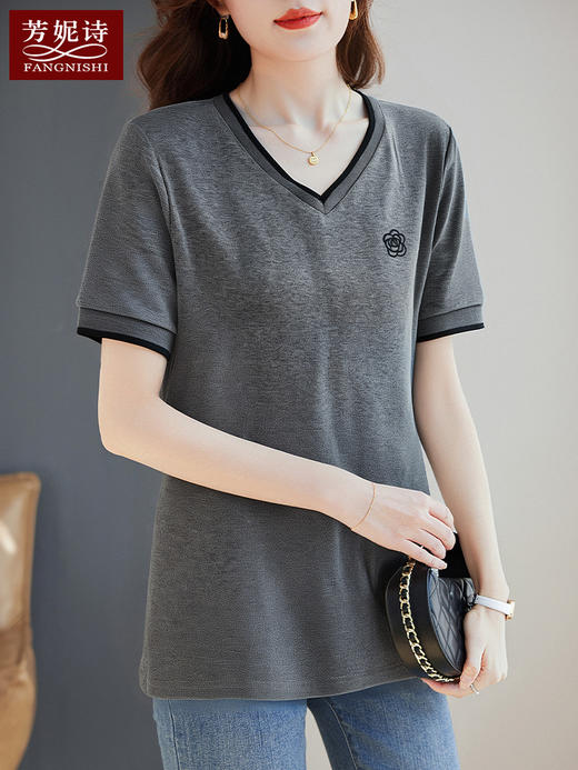 芳妮诗灰色短袖t恤女2026夏季新款女装薄款上衣宽松半袖洋气体恤 商品图4