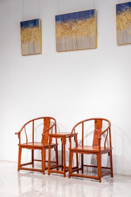 红桥红  家具严选  缅甸花梨（大果紫檀）【国博 团花圈椅 三件套】 商品图1