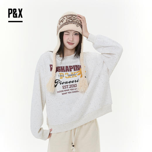 P&X设计师女装2025冬季圆领长袖卫衣休闲加绒825417153 杏色 商品图4