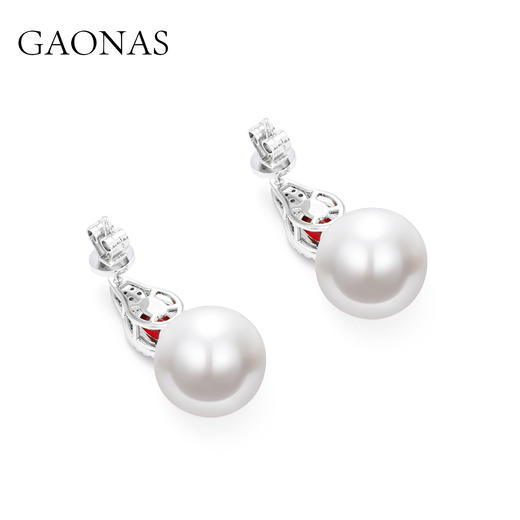 GAONAS 仿珍珠耳饰 女士时尚红色珠14mm耳环11776ER 商品图2