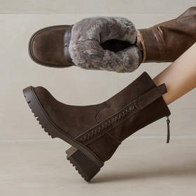 【预售5天】冬季羊皮毛一体厚底雪地靴女真皮保暖大棉鞋高跟加绒厚毛短靴168XY&1681470