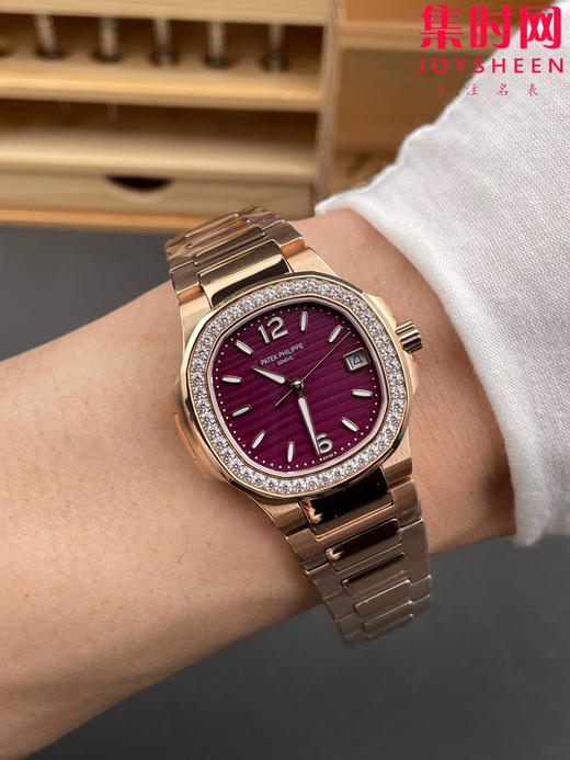 PP百达翡丽 重金打造 GR鹦鹉螺7010系列 玫瑰金紫盘钻圈 女士石英腕表 商品图8