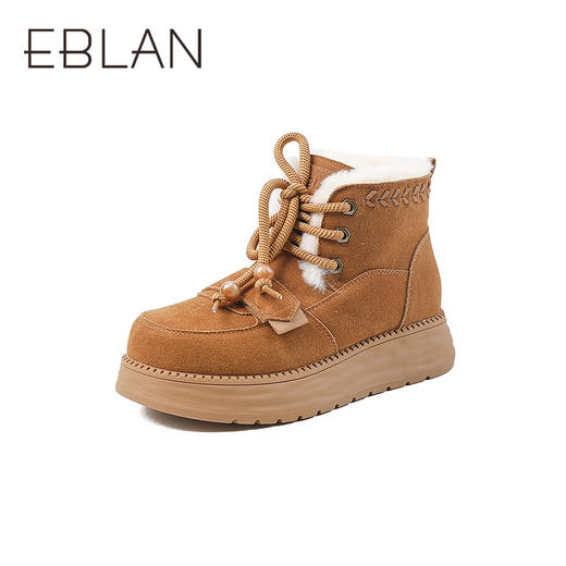 伊伴冬季厚底增高保暖短筒系带雪地靴B25780030 商品图0