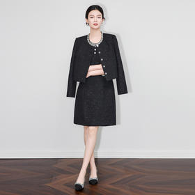 「高货wl」全新升级【铂金会员505/天猫679/差价174】(99658)洛诗琳2025秋冬重工钉钻领亮片小香风外套背心裙两件套