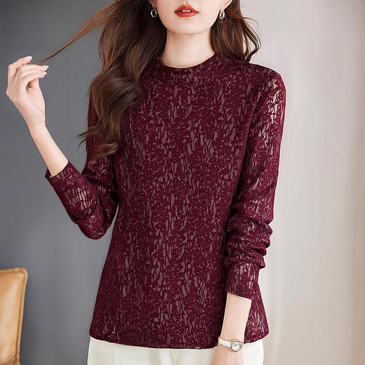 洋气蕾丝打底衫女秋冬2026新款宽松大码女装半高领上衣内搭可外穿 商品图2